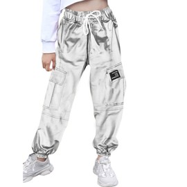 SANGTREE Women's Cargo Pants Drawstring Elastic Waist Tapered Jogger Pants with Pockets, Silver,S