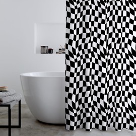 Catherine Lansfield Checkerboard 180 x 180 cm Shower Curtain Panel Black White