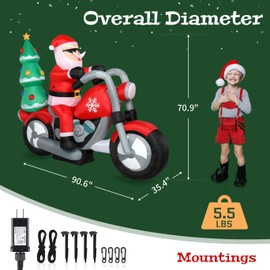 Zaboro 6FT Christmas Inflatable Santa Claus Riding Motorcycle with Gift Bag, Christmas Decorations Outdoor with Build-in 7 LED Lights for Xmas Party Yard Garden, Lawn Decor