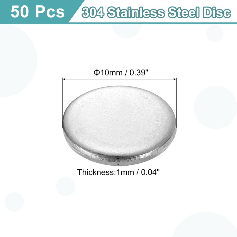 uxcell 50Pcs Stainless Steel Disc, 3/8"(10mm) Dia 0.04"(1mm) Thick 304
