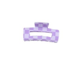YOEMAYUNER 3.15" Nonslip Checkered Claw Clips for Women: Strong Hold Rectangle Jaw Barrettes, Thick Hair Accessories (1PC Purple)
