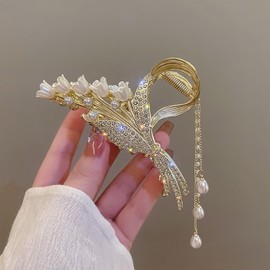 Flower Large Hair Claw Clips Flowers Metal Claw Clips Non Slip Jaw Clip Tassel Pearl Cute Hair Accessories Floral Rhinestone Hair Clip Strong Hold Fashion Jaw Clamps for Women Styling Decoration