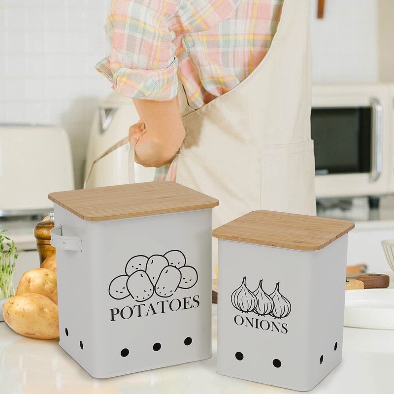 Gdfjiy Kitchen Vegetable Storage Tins Set of 2 for Potatoes,