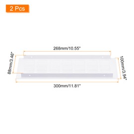 sourcing map Air Vents Cover, 2Pcs 300 x 100mm - Aluminum Alloy Mesh Air Return Vent Cover, Rectangle Louvered Ventilation Grille for Shoe Cabinet Wardrobe (White)
