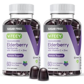 Sambucus Black Elderberry, Sugar Free Gummies [3 in 1 Immune Booster] Plus Zinc & Vitamin C| Herbal Dietary Supplement for Adults, Teens & Kids | Vegan, Gluten-Free & Delicious Berry Flavor