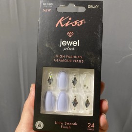 Kiss Jewel plus high fashion glamorous nails blue and clear medium length