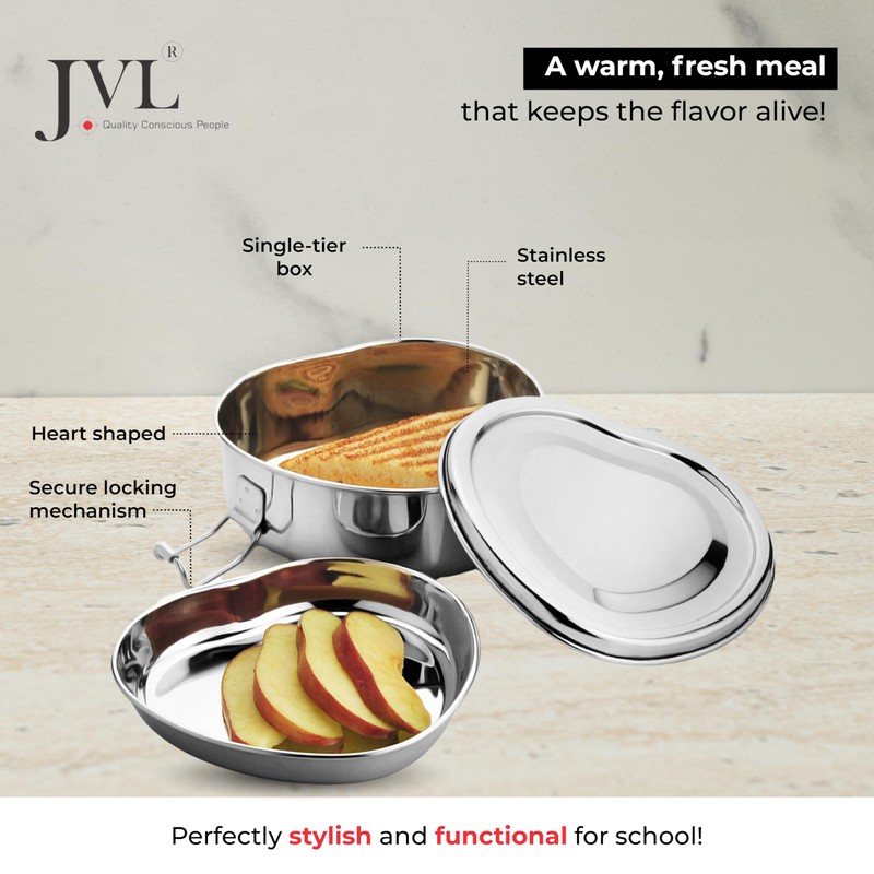 JVL Stainless Steel Single Layer Heart Lunchbox - Small