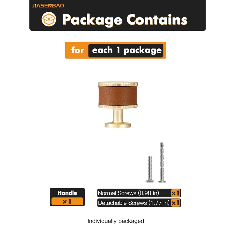 JIASENBAO Leather Drawer Pulls Round 5 Pack Gold Brown Leather