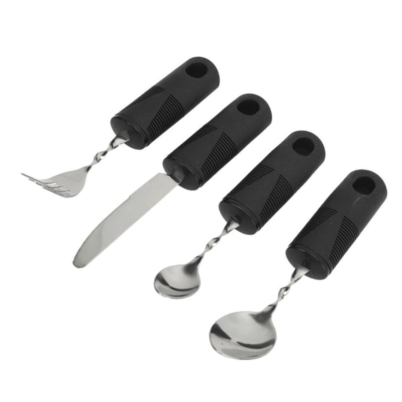 4pcs Elderly Adaptive Cutlery Set Eat Independently Easy Grip Handles