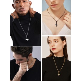 PROSTEEL Black Inverted Cross Necklace Upside Down Cross Goth Statement Jewelry Satanic Occult Devil Stainless Steel Pendant Chain