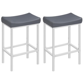 HOOBRO Bar Stools, Set of 2 Counter Height Saddle Chairs, 24.8 Inches, 2.4" Thick Upholstery, White and Gray WG10BY01