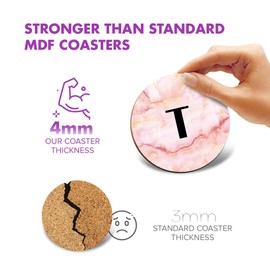1 x Round Coaster - Letter T Marble Stone Texture Lettering Name Initial Cork Backed MDF Glossy Tea Coffee Accessory #274831