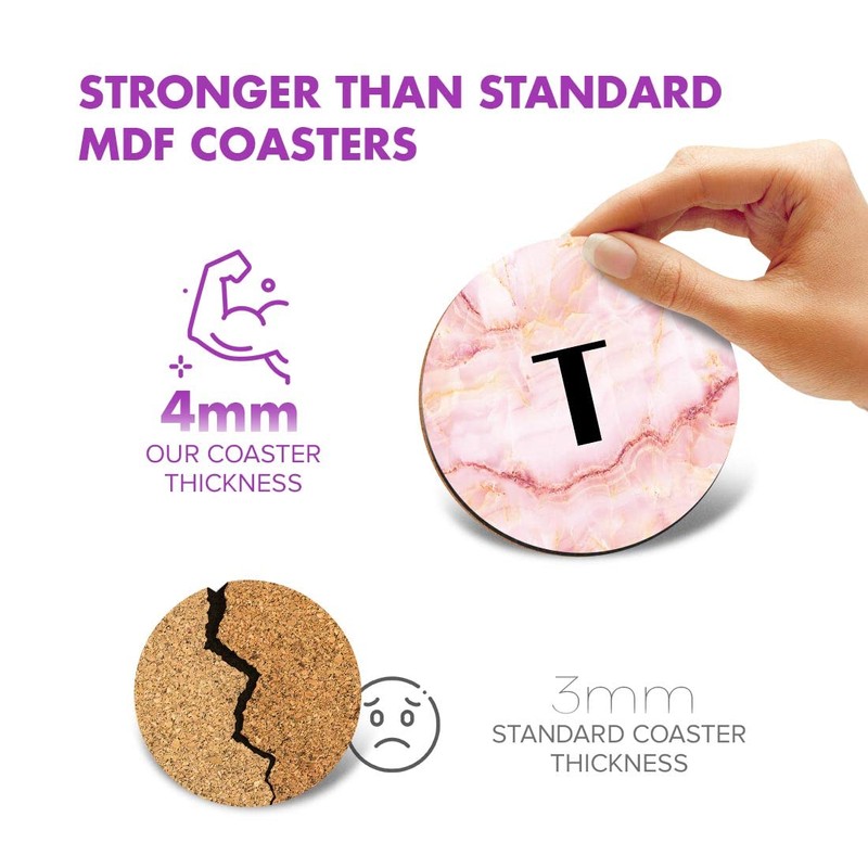 1 x Round Coaster - Letter T Marble Stone Texture