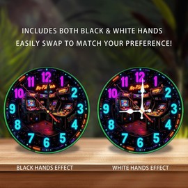 Lancholy Retro Arcade Clock Neon Sign Wall Art 10-Inch Wooden Wall Clock, Silent Movement, Battery Operated (AA Batteries Not Included), Artistic Home Decor, Perfect for Home Accents