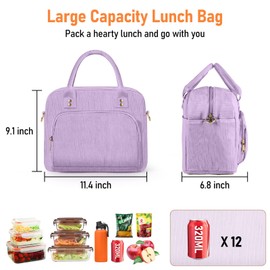 TXBOBECO Lunch Bag for Women & Kids, 11.5L Large Insulated Lunch Box Bag, Adults Girls Packed Lunch Box Tote Bags with Shoulder Strap, Soft Cooler Picnic Bags for Work School Picnics(Purple)