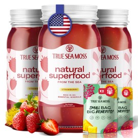 TrueSeaMoss Wildcrafted Irish Sea Moss Gel & Gummies - Made with Dried Seaweed & Fresh Sea Vegetables, Seamoss - Made in USA (Strawberry, Pack of 3)