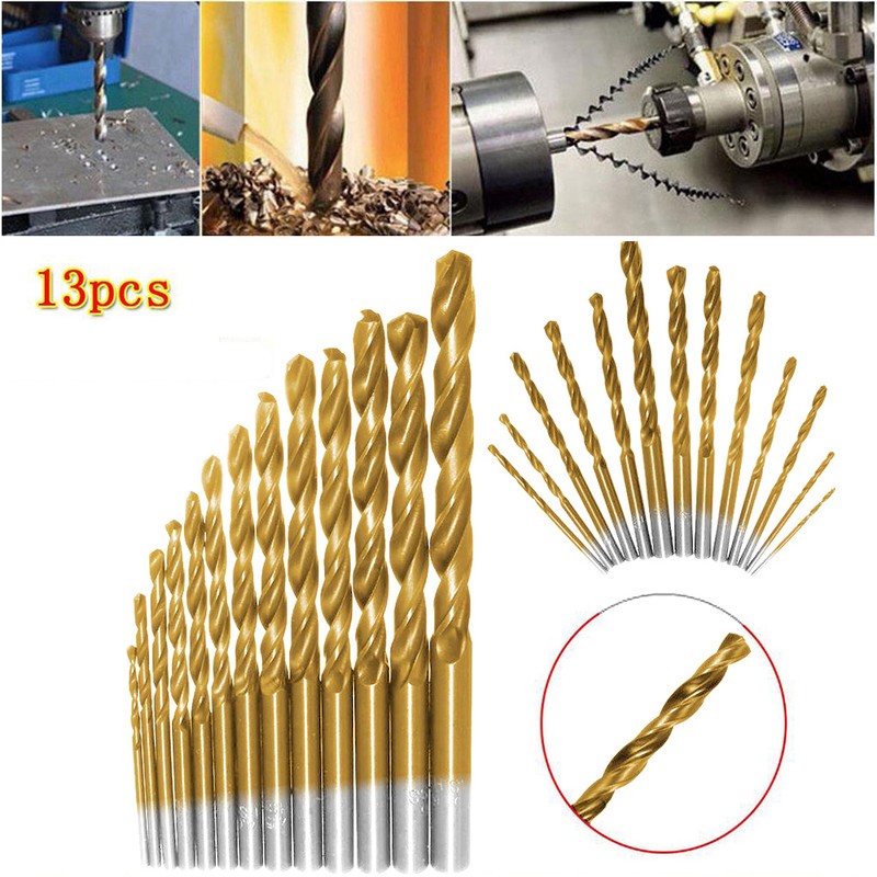 13pcs Left Handed Drill Bit Set M2 HSS with Titanium