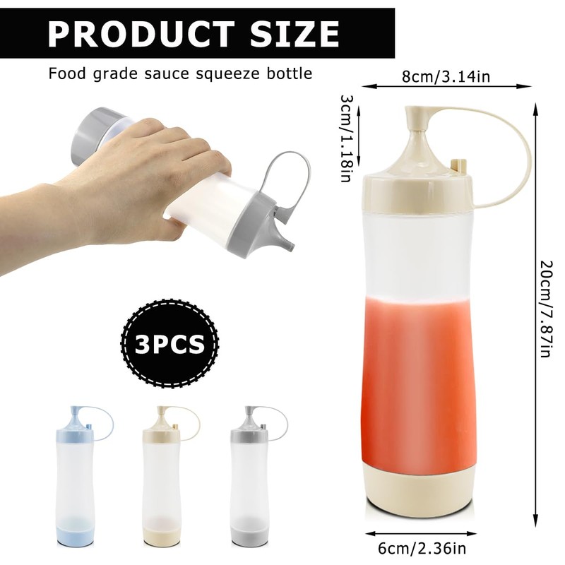 DOERDO 3Pcs Silicone Squeeze Bottles with Lid for Sauce Condiment
