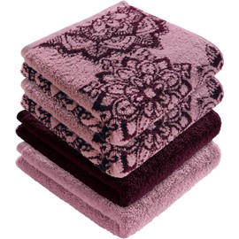 Erwin Müller Bühl Hand Towels Pack of 4 Walk Terry Dusky Pink/Berry Size 50 x 100 cm
