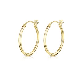 DTPsilver® 925 Sterling Silver Yellow Gold plated MEDIUM Creoles/Hoops Hinged Post Earrings - Thickness 1.2 mm - Diameter 18 mm