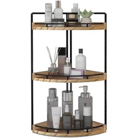 Dorhors 3-Tier Corner Bathroom Organizer Countertop for Storage,Vanity Tray,Wood Counter Organizer for Kitchen,Bathroom,Dresser (Rustic Brown)