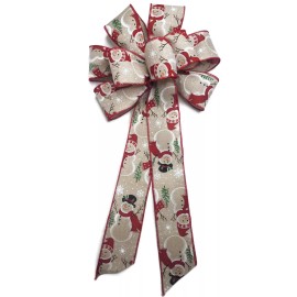 Dogwood Farm Market Large 10" Hand Made Bow - Wired Christmas Winter Natural Snowman Holiday Snowmen