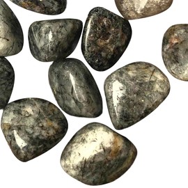BellaMira Tourmalinated Quartz Tumblestone Healing Crystal, Single Polished Stone, Healing Crystal for Positive Energy Amplification, Negative Energy Dissipation, Grounding, Spiritual Connection