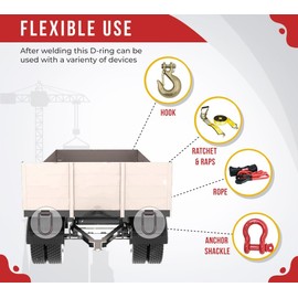 Mytee Products 1/2" Heavy Duty Weld-On Extended Forged D Ring w/Mounting Brackets - 11000 lbs Bracking Strength - Tie Down Anchor D-Ring for Trailer, Truck Cargo, RV, ATV Tiedowns