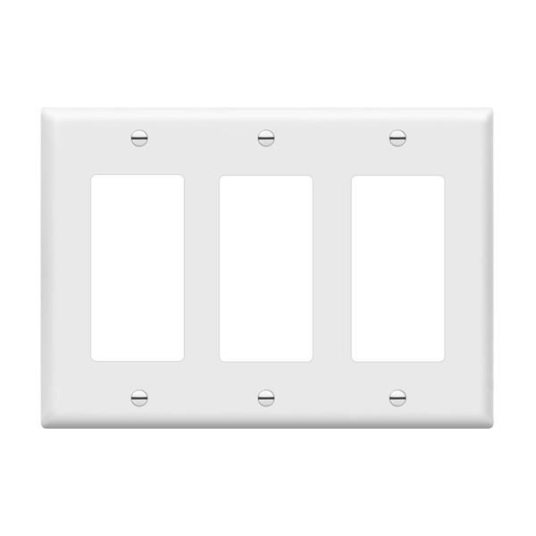 ENERLITES Decorator Light Switch or Receptacle Outlet Wall Plate, Gloss Finish, Size 3-Gang 4.50" x 6.38", Polycarbonate Thermoplastic, 8833-W, White