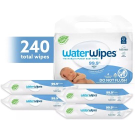 WaterWipes Plastic-Free Original 99.9% Baby Wipes, Water Based Wipes, Unscented - 240 Count