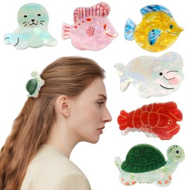 Bgffuy Sea Animals Hair Claw Clips for Women Girls - Turtle Lobster Fish Ocean Set Beach Hair Accessories 6Pcs