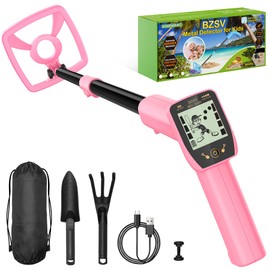 Metal Detector Kit for Kids, Kids Geographical Starter Metal Detector Adjustable 33.5"- 40.5" with Intuitive LCD Display, Lightweight Gold Detectors with 6.5" Waterproof Coil & Trowel - Pink