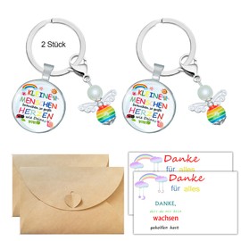 2 x Little People Need as Big Hearts as Your Gift Farewell Teacher Childminder, Nursery, Pearl Angel Keyring, Colourful