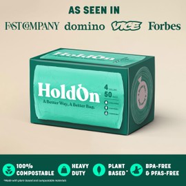 HoldOn 4-Gallon Trash Bags – Heavy-Duty and Compostable, Small Kitchen Bags for Kitchen Bin (50 bags)