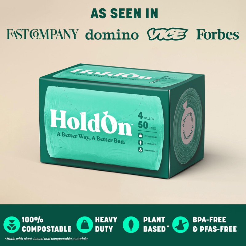 HoldOn 4-Gallon Trash Bags – Heavy-Duty and Compostable, Small Kitchen