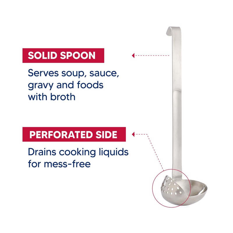 HIC Kitchen Oval Straining Ladle with Spout, 18/8 Stainless Steel,