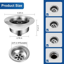 ILoveFidget Kitchen Sink Drain Strainer Stainless Steel 3-in-1 - Drain Strainer, Odor Filter, Stopper - Rust-Resistant & Efficient, Anti-Clogging, Leak-Proof & Odor-Free