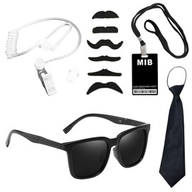 WUFGWBD 1 Piece Of Sunglasses, 1 Piece Of Walkie Talkie Accessory, 1 Piece Of Lanyard Card Holder, 1 Piece Of Tie, 6 Pieces Of Fake Beard, Agent Costume Accessories, Role Play Accessories