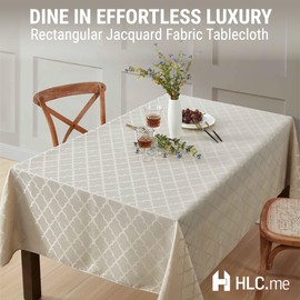 HLC.ME Modena Fabric Tablecloth, Jacquard Fabric Table Cloth for Rectangle Table, Advanced Water Resistance, Fade, and Wrinkle Resistant Table Cloth, Geometric Lattice Pattern - Beige, 60x104