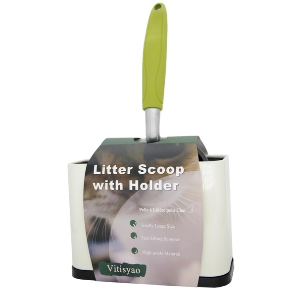 Vitisyao Strong Rigid Cat Litter Scoop with Holder, Heavy-Duty Stainless