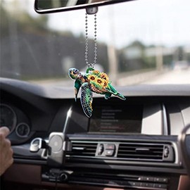Turtle Car Hanging Rear View Mirror Pendant, Sunflower Turtle Car Hanging Ornament,Ocean Sea Animal Automotive Interior Charm Pendant,Home Window Wall Hanging Decorations