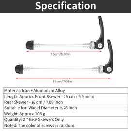 Honiwu Quick Release Skewer Set, 1 Pair Wheel Hub Front & Rear Skewers, Ultralight Alloy Bike Quick Release Skewers for Road Mountain Bike MTB
