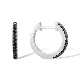 Santuzza 925 Sterling Silver Huggie Hoop Earrings 0.31 CT Black Spinel Cuff Pierced Earring (Rhodium Plated)