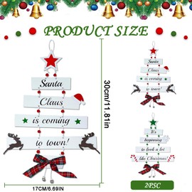 Pack of 2 Christmas Decoration Wooden Hanging Christmas Decoration, 30 cm x 17 cm Wooden Decoration for Christmas Decoration, Indoor Christmas Decoration, Outdoor Christmas Decoration