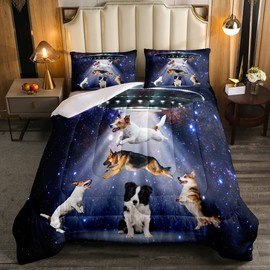 Feelyou Puppy Dog Comforter Set Outer Space Cute Dogs Bedding Set Galaxy Nebula Pet Decor Animal Comforter Quilt Collection 2Pcs Twin Size