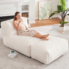 Big Bean Bag Lounger Chairs Large Beanbag Chair for Adults Bean Bag Sofa with Memory Foam Filled for Living Room, Bedroom or Balcony (White)
