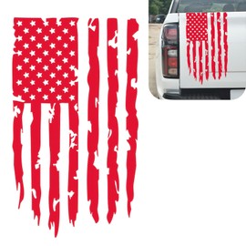 Distressed American Flag Vinyl Decal, 20.4" x 11.8" Waterproof Sun-proof Self-adhesive Tailgate Body Decoration, Compatible with Most Pickup- Rear Graphic USA, US Flag Car Sticker (Red)