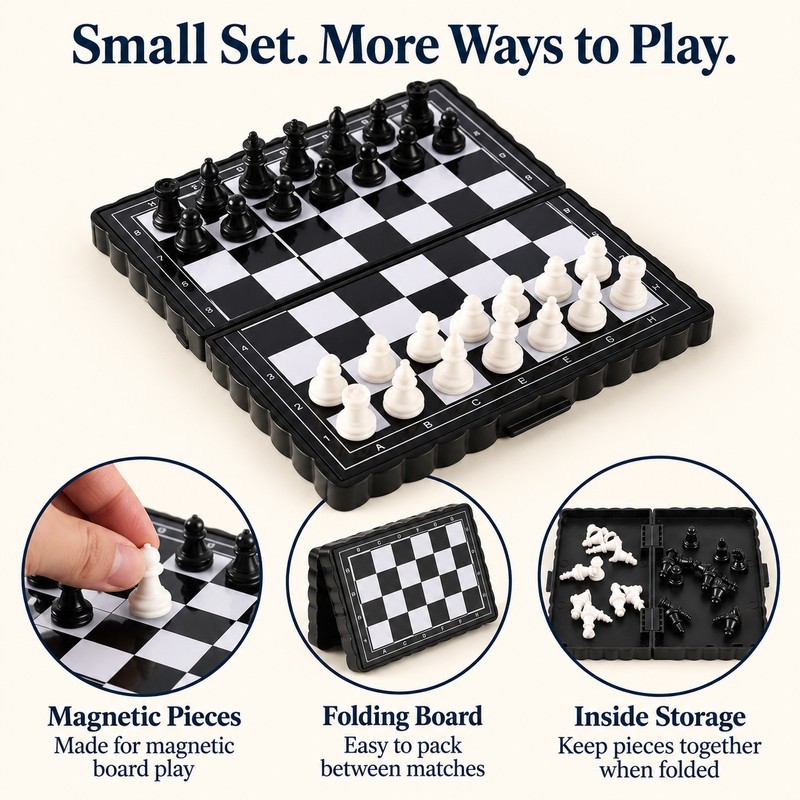 Mini Magnetic Chess Set Folding Magnetic Plastic Chessboard Board Game