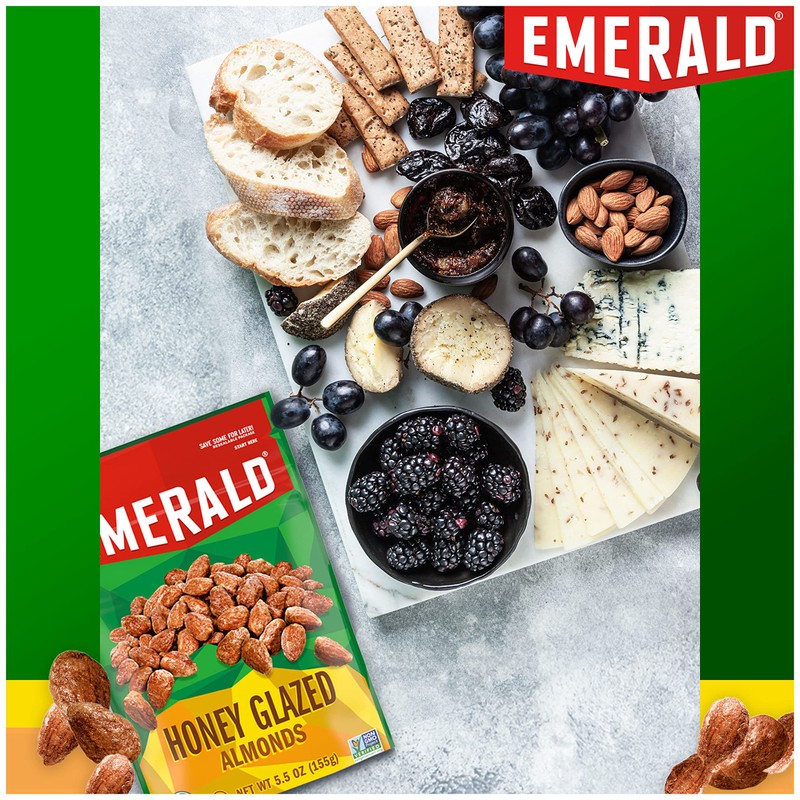 Emerald Nuts Honey Glazed Almonds (1-Pack), 5.5oz Resealable Bag, Kosher