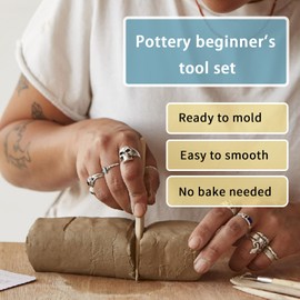 Air Dry Clay Pottery Kit for Adults Beginner at Home,Pottery Clay Sculpting Tools 40 Pcs,Double Sided Ceramic Clay Carving Tool Set,Clay Starter Kit，with Apron, Brush, Paint and Spray Bottle, Molding